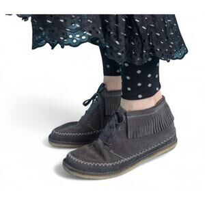 Gudrun Sjoden Suede Boots Moccasins Fringe Size 40 US 9.5 Gray Boho Hippie